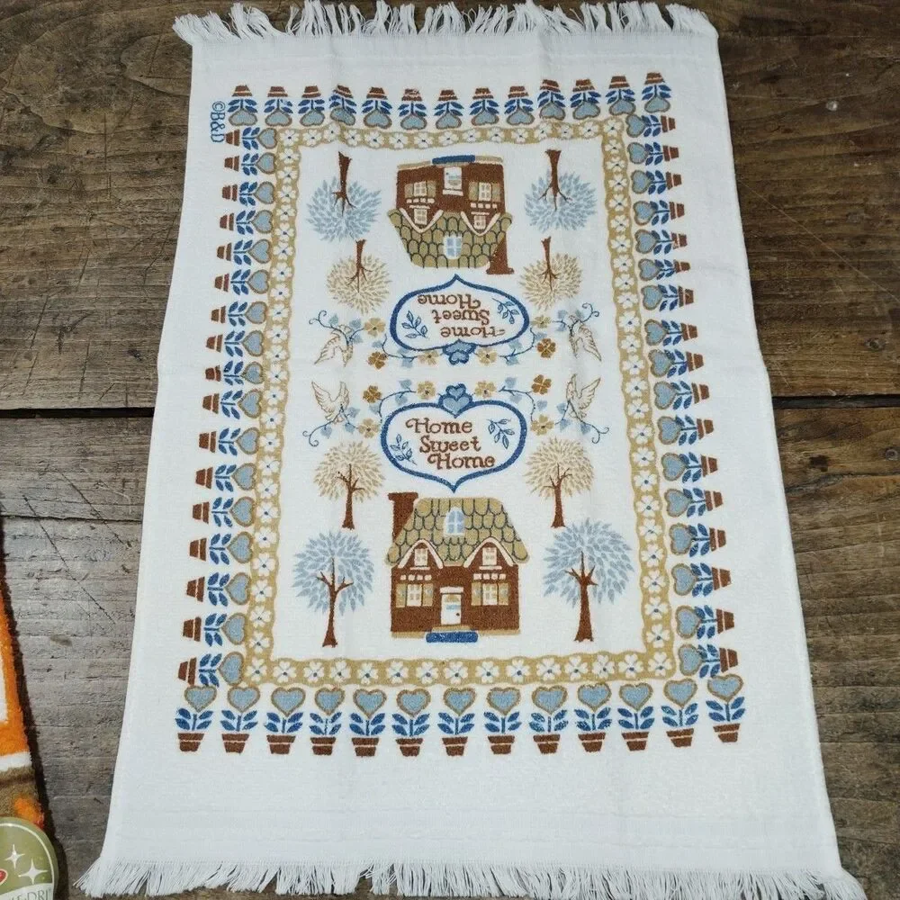 Vintage Towels & Wash Cloth Kitchen Hand Towels Cotton Made USA Home Sweet NEW